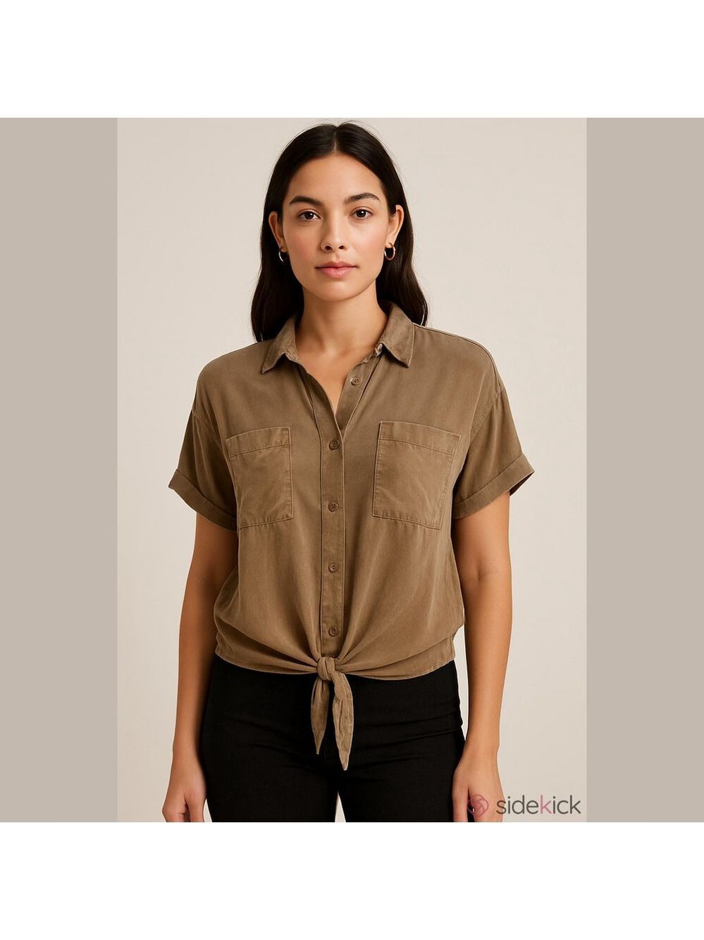 Women's Tan Button-Up Top